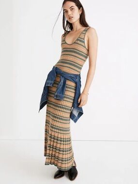 NWT MADEWELL Sleeveless Knit Stripe Maxi Dress in Green and Mustard
